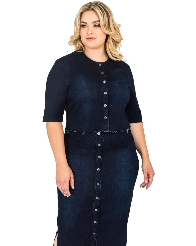 Plus size collarless denim jacket top